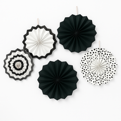 Mini Black Paper Fan Decorations, 6-Inch, 5-Pack
