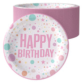 7 In. Pink Birthday Print Paper Plates - 50 Ct.