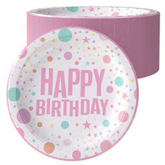 7 In. Pink Birthday Print Paper Plates - 50 Ct.