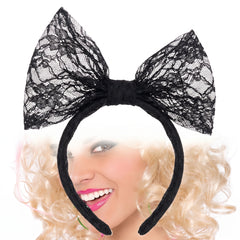 80s Lace Bow Headband - Retro Costume Accessory