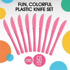 Heavy Duty Cerise Plastic Knives - 7.5 in. - 50 Ct.