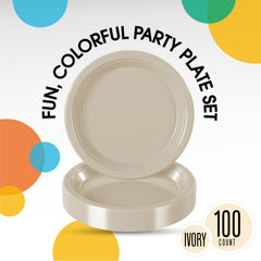 10 In. Ivory Plastic Plates | 100 Count