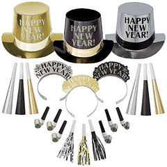 Amscan Get The Party Started New Year's 2026 Party Kit for 25, Includes Top Hats and Tiaras
