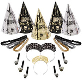 Amscan Elegant Eve 2025 New Year's Eve Decorations Party Supplies for 25, Includes Cone Hats and Tiaras
