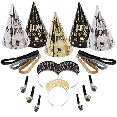 Amscan Elegant Eve 2025 New Year's Eve Decorations Party Supplies for 25, Includes Cone Hats and Tiaras