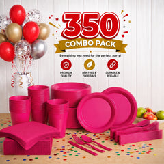 350 Pcs Cerise Plastic Disposable Tableware Set