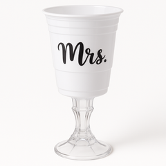 "Mrs." White Party Cup with Stand, 15oz - Fun Wedding Drinkware