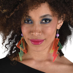 Neon 80s Lightning Bolt Earrings - Retro Costume Jewelry