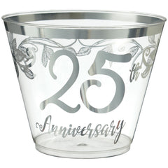 Elegant 25th Anniversary Plastic Tumblers, 9 oz, 30 Pack
