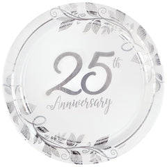 25th Anniversary Metallic Round Dinner Plates, 10.5-Inch, 8-Pack
