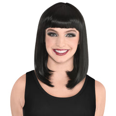 Stylish Long Bob Wig in Black for Team Spirit Events