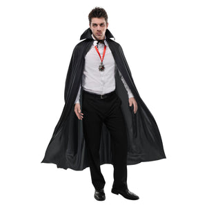 Adult Full Length Black Vampire Cape with High Collar - One Size