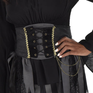 Pirate Wench Black Waist Cincher with Gold Detailing - Adult One Size