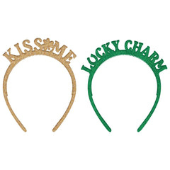 St. Patrick's Day Glitter Headbands - "Kiss Me" and "Lucky Charm", 6 Pack