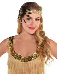 Glamorous Gold Sequin Feather Headband