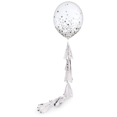 Elegant White and Silver Tassel Balloon Tail Accessory, 6-ft
