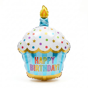 Colorful Cupcake Foil Balloon with Candle - Happy Birthday