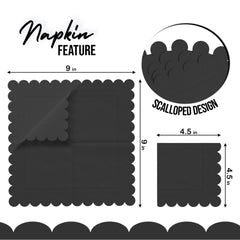 Black Scallop Beverage Napkins - 4.75 In. X 4.75 In. | 50 Ct.