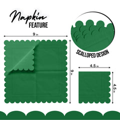 Emerald Green Scallop Beverage Napkins - 50 Ct.