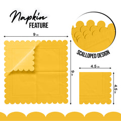 Yellow Scallop Beverage Napkins - 4.75 In. X 4.75 In. | 50 Ct.