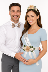 Soft Jungle Baby Shower Wearable Kit - Floral Sash, Headband & Bow Tie Set