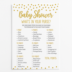 "What's in Your Purse?" Baby Shower Game - Gold & White - 24 Pack