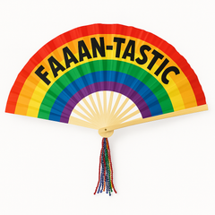 "FAAAN-TASTIC" Pride Rainbow Deluxe Fan with Sequin Tassel