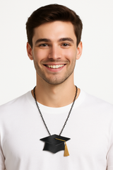 Graduation Cap Charm Necklace - Elegant Black and Gold