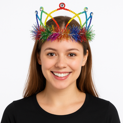 Rainbow Tinsel Tiara - Vibrant Team Spirit Crown