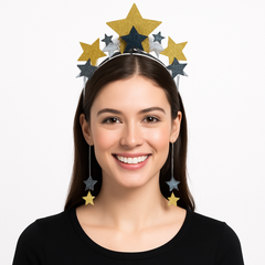 New Year's Eve Dangling Star Headband - Black, Silver & Gold