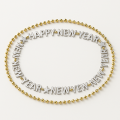 Black and Silver "Happy New Year" Beaded Necklace - 32 inches