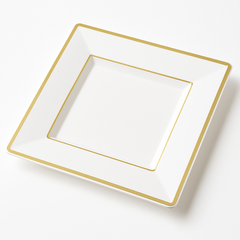 Elegant Gold-Trimmed Square Plastic Dinner Plates, 10-Inch, 8-Pack