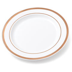 Elegant Rose Gold Trimmed Premium Plastic Dinner Plates, 10.25", 10-Pack