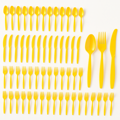 Sunshine Yellow Plastic Cutlery Set - 64 Pieces - 7.5 in.
