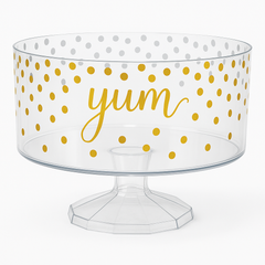 Elegant Gold Polka Dot "Yum" Plastic Trifle Container