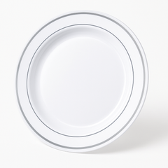 Elegant Silver-Trimmed 12" Premium Plastic Buffet Plates - Pack of 10