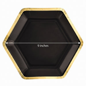 Black Hexagonal Metallic 9" Dinner Plates
