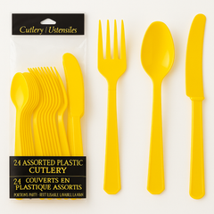 Sunshine Yellow Assorted Plastic Cutlery Set - 24 Pack