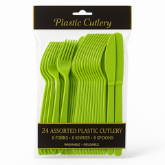 Kiwi Green Assorted Plastic Cutlery Set - 24 Pieces - 7.5 in.