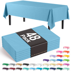 Sky Blue Plastic Table Cover | Case of 48 | 54 in. x 108 in.