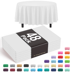 Round White Plastic Table Cover - 84 in. | Case of 48