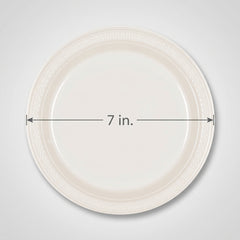 White 7" Round Plastic Dessert Plates - 20 Pack
