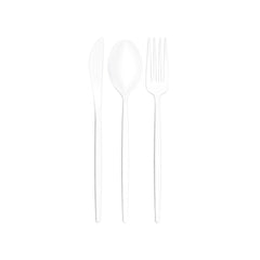 White elongated plastic silverware set