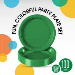 9 In. Emerald Green Plastic Plates | 100 Count