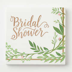 Floral Greenery "Bridal Shower" Beverage Napkins - 16 Pack - 5 In. X 5 In.
