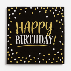 Black & Gold Birthday Beverage Napkins - 5 In. X 5 In.