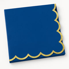 Royal Blue Scalloped Luncheon Napkins with Gold Trim