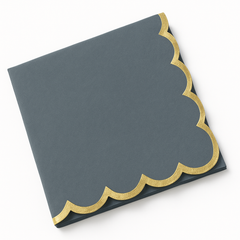 Elegant Dark Grey Luncheon Napkins with Gold Scalloped Edge