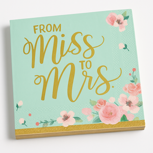 Mint to Be "From Miss to Mrs" Floral Lunch Napkins - 16 Pack - 6.5 In. X 6.5 In.