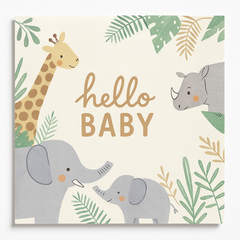 Jungle Baby Shower Lunch Napkins - "Hello Baby" Design, 16-Pack - 6.5 In. X 6.5 In.